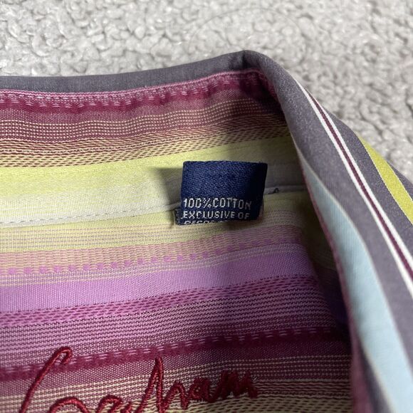 Robert Graham Shirt Mens Medium Button Up Rainbow Stripes Flip Cuffs Colorful - Picture 4 of 14